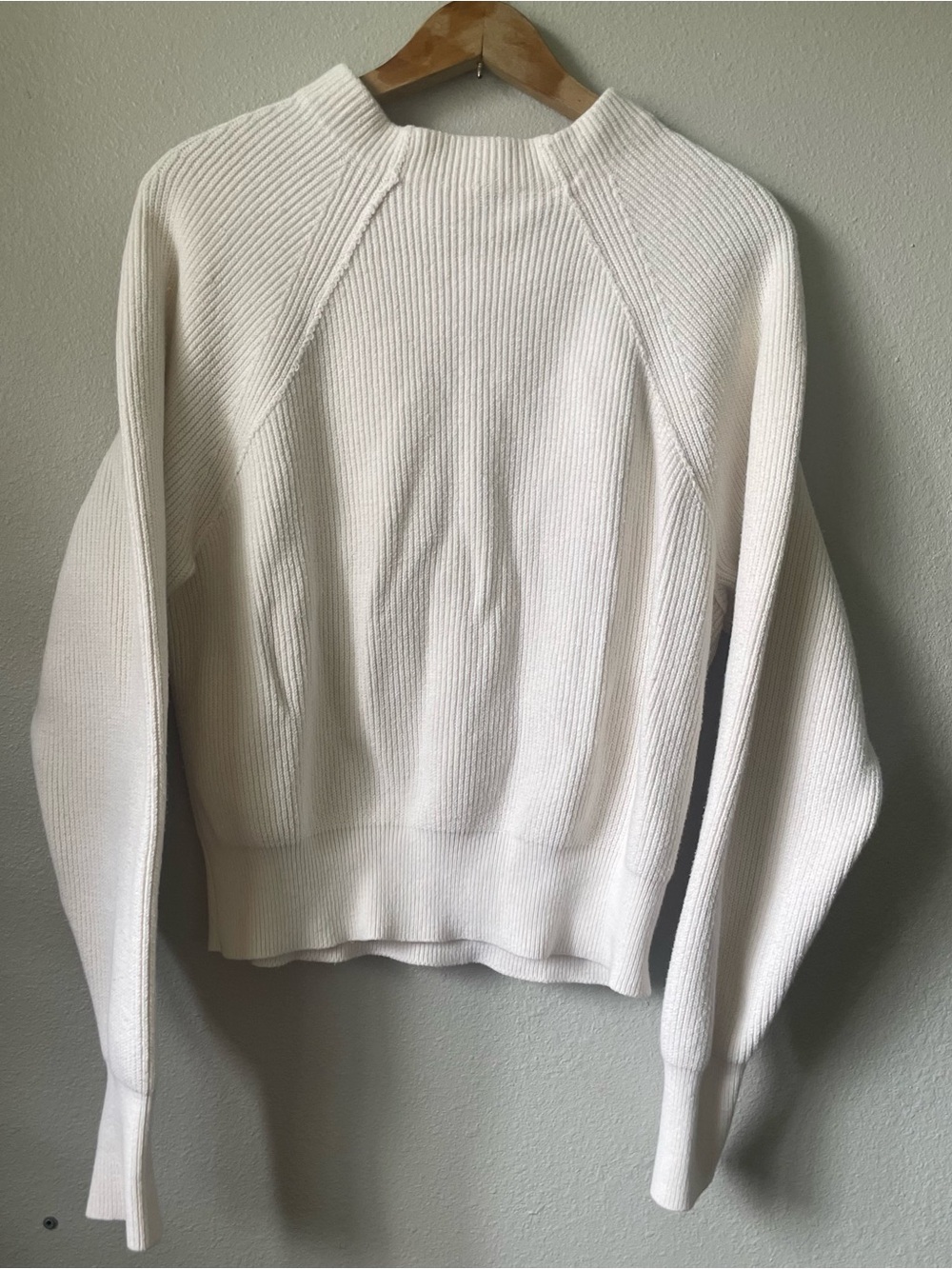 Free People Cream Ribbed Crewneck Sweater
